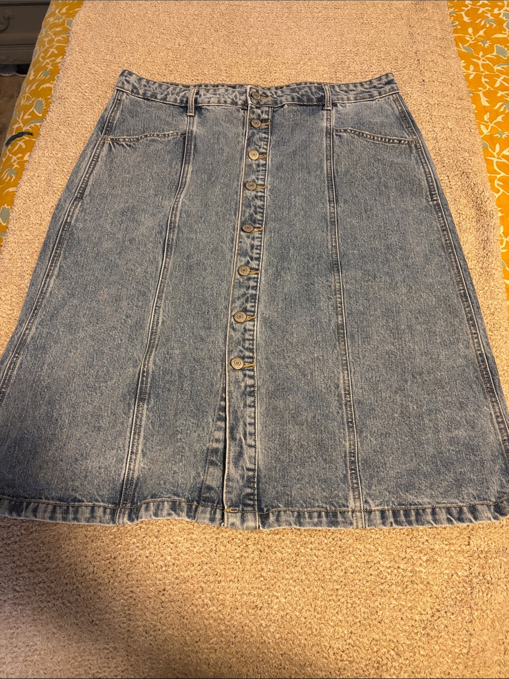 Old Navy Button Up Denim Midi Skirt Light Wash 90s